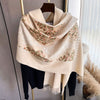 Autumn And Winter Cashmere-like Embroidered Scarf Female Tassel Floral Thickening