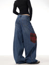 Damen Jeans mit weitem Bein und Patchwork-Muster