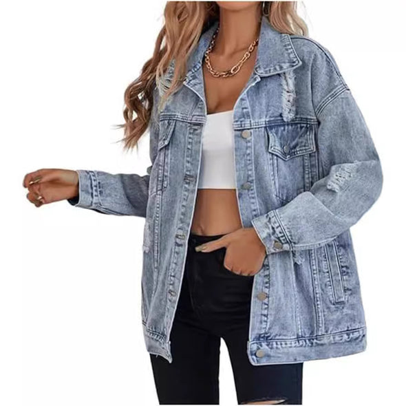 Fashion Denim Jacket Boyfriend-style Ripped Distressed