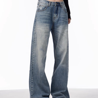 Retro Washed Distressed High Waist Jeans Women's, Blue Trousers