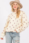 SAGE FIG Heart Printed Contrast Long Sleeve Sweatshirt