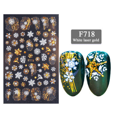 Neue Nagelaufkleber 3D-Weihnachtsserie Zweifarbige goldene Laser-Schneeflocke Dünne Aufkleber Nail Art Design Nail Art Aufkleber