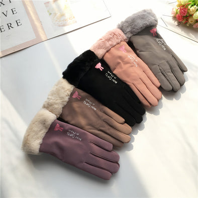 Herbst und Winter Damen Reithandschuhe koreanischen Stil Alphabet Cartoon warme Doppelschicht Fleece gefüttert