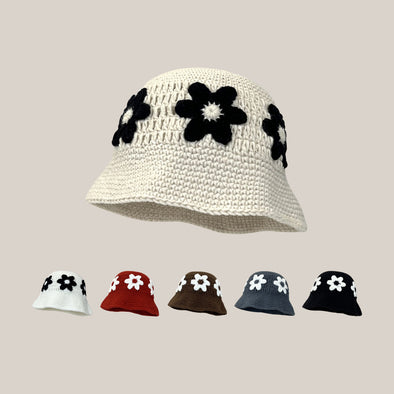 Face-looking Small Handmade Crocheted Flower Bucket Hat