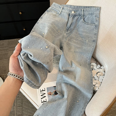 Schlankmachende Jeanshose mit hoher Taille und weitem Bein für Damen