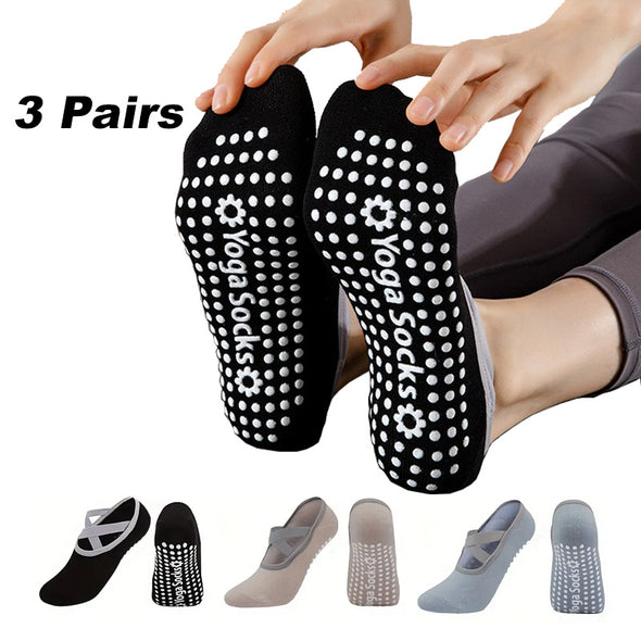 3 Pairs Yoga Socks For Women Non-Slip Grips Straps For Added Balance And Stability Ideal For Pilates Pure Barre Ballet Dance Barefoot Workout