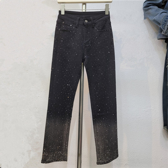 Gradient Slim Skinny Pants Slimming Heavy Industry High Temperature Rhinestone Jeans