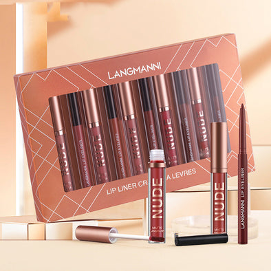 Lipliner und Lippenstift-Make-up, 12-teiliges Set, 6 matte Lippenstifte, 6 Lipliner-Stifte, wasserfest, langanhaltend, matter Lippenstift, Schönheitskosmetik, Make-up, Geschenk für Mädchen, Lippenstift-Set