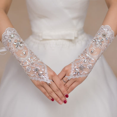 Neu Braut Spitze Nähen Diamant Hochzeit Handschuhe Kurze Hochzeit Zubehör