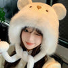 Plush Bear Hat Gloves For Women Autumn And Winter