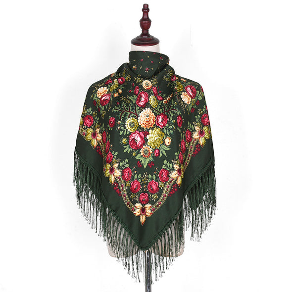 Ethnic Style Tassel Flowers Printed Scarf Embroidered Shawl