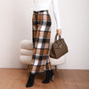 High Waist Casual Trousers Khaki Plaid Straight-leg Pants