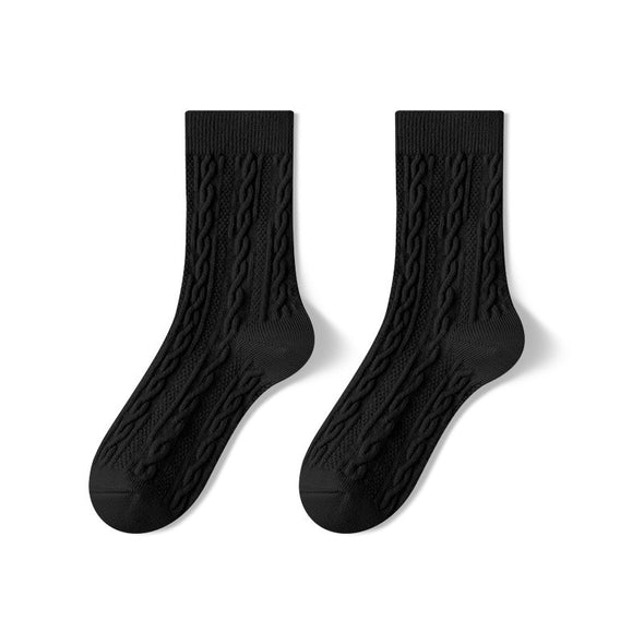 Herbst und Winter Mittellange, knochenlose, verdickte, einfarbige Baumwollsocken für Damen