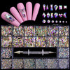 21 Grid Boxed Nail Strass Flache Glas Nagel Strass Schmuck Set