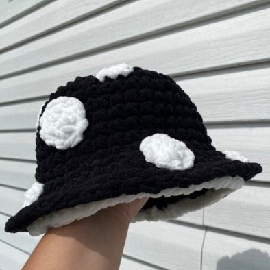 Cute Mob Cap Handmade Knitted Plush Bonnet